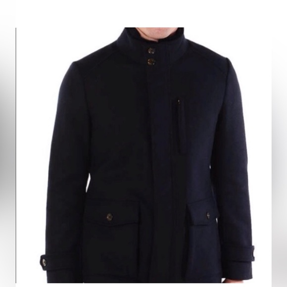 Ted Baker Men’s Bartley Wool Fur Collar Coat - Picture 2 of 14